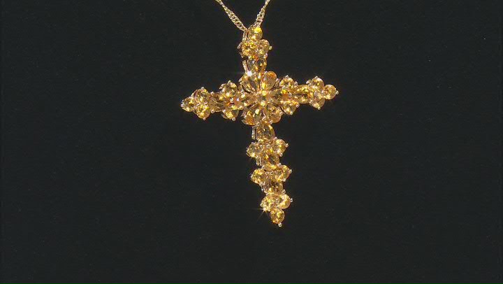 Yellow Citrine 18K Yellow Gold Over Silver Cross Pendant With Chain 4.49ctw Video Thumbnail