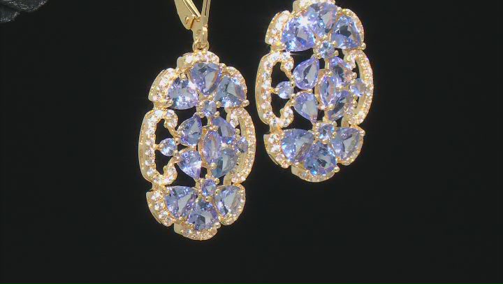 Blue Tanzanite 18k Yellow Gold Over Sterling Silver Dangle Earrings 4.53ctw Video Thumbnail