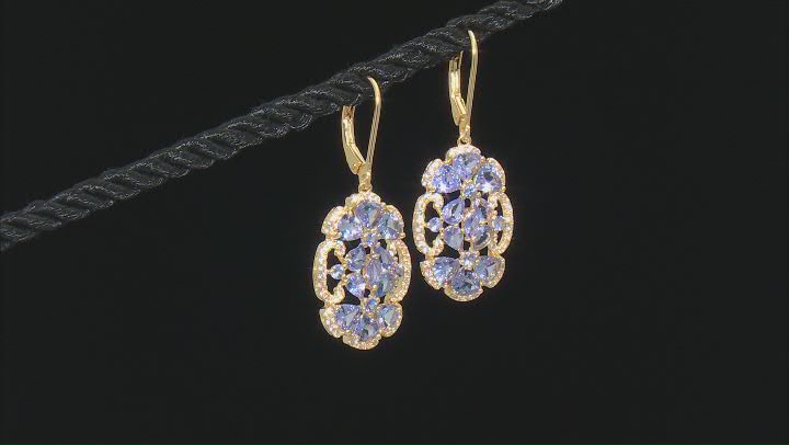 Blue Tanzanite 18k Yellow Gold Over Sterling Silver Dangle Earrings 4.53ctw Video Thumbnail