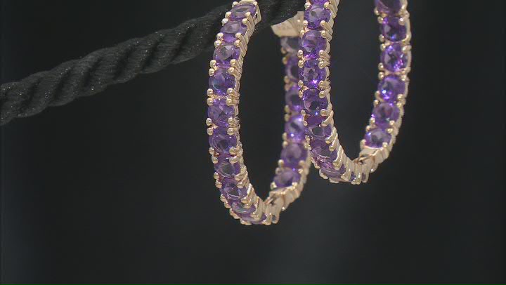 Purple Amethyst 18k Yellow Gold Over Sterling Silver Hoop Earrings 7.23ctw Video Thumbnail