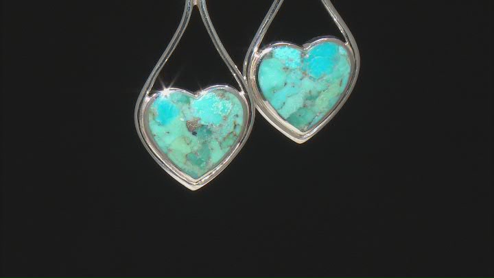 Blue Turquoise Sterling Silver Solitaire Dangle Heart Earrings Video Thumbnail
