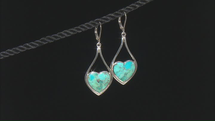 Blue Turquoise Sterling Silver Solitaire Dangle Heart Earrings Video Thumbnail