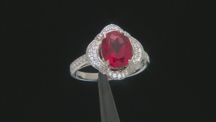 Red Lab Created Padparadscha Rhodium Over Sterling Silver Ring 3.45ctw Video Thumbnail