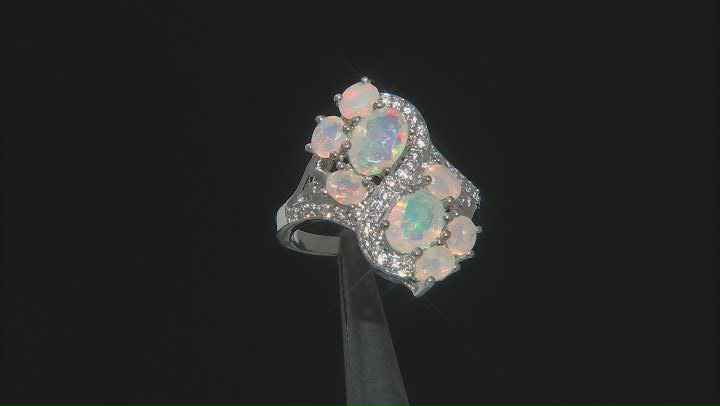 Multi-Color Ethiopian Opal Rhodium Over Sterling Silver Ring 1.73ctw Video Thumbnail