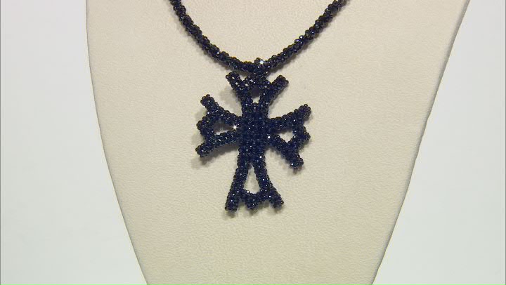 Rondelle Black Spinel Rhodium Over Sterling Silver Cross Necklace Video Thumbnail