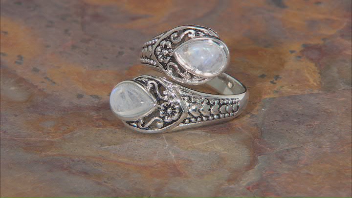 Rainbow Moonstone Rhodium Over Sterling Silver Ring 8x5mm Video Thumbnail