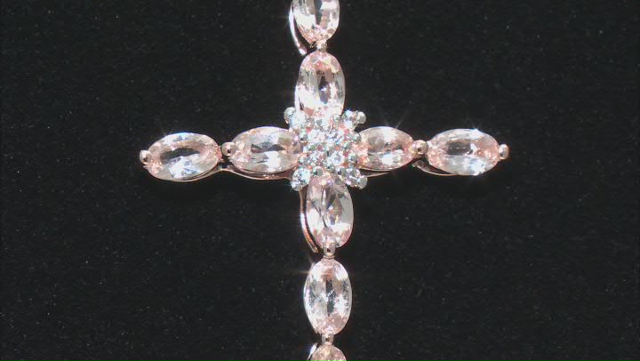 Peach Morganite 18k Rose Gold Over Silver Cross Pendant With Chain 1.63ctw Video Thumbnail