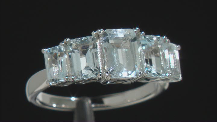 Blue Aquamarine Rhodium Over Sterling Silver Ring 1.07ctw Video Thumbnail