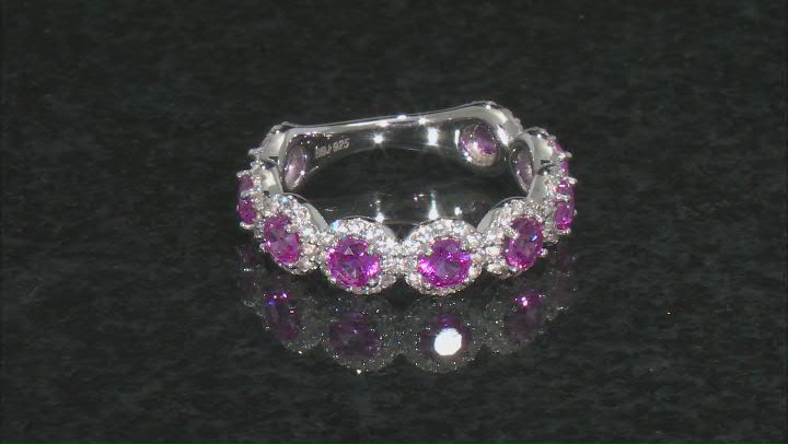 Pink Lab Created Sapphire Rhodium Over Sterling Silver Ring Set 3.85ctw Video Thumbnail