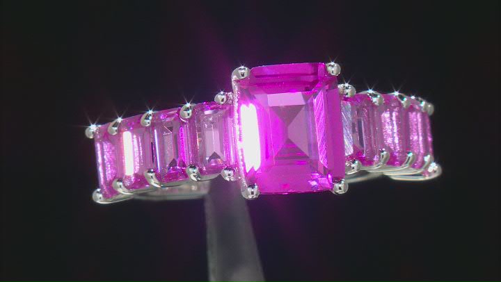 Pink Lab Created Sapphire Rhodium Over Sterling Silver Ring 4.23ctw Video Thumbnail