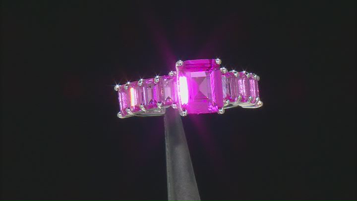 Pink Lab Created Sapphire Rhodium Over Sterling Silver Ring 4.23ctw Video Thumbnail