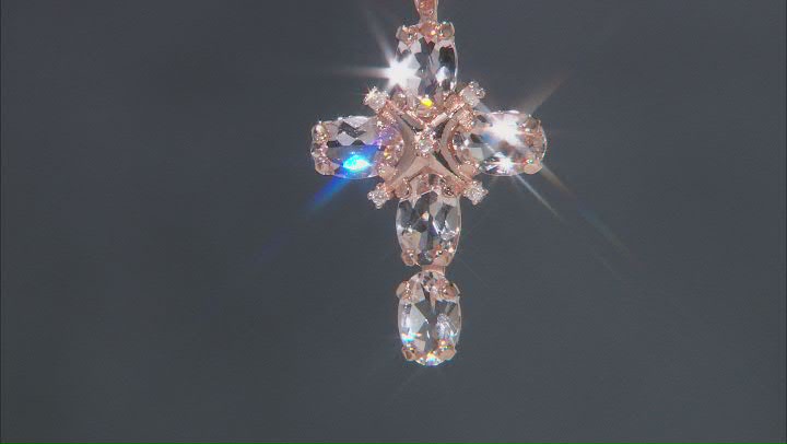 Peach Morganite 10k Rose Gold Cross Pendant With Chain 1.59ctw Video Thumbnail