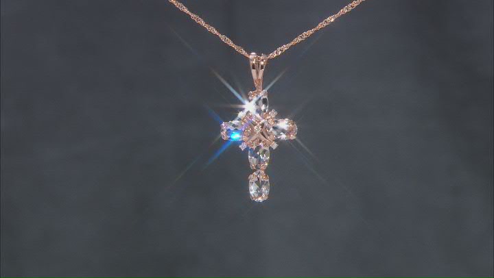 Peach Morganite 10k Rose Gold Cross Pendant With Chain 1.59ctw Video Thumbnail