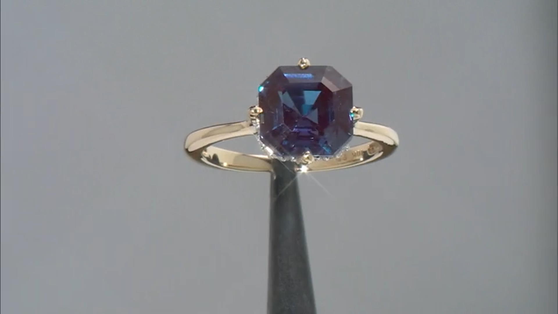 Blue Lab Created Alexandrite with White Diamond 10k Yellow Gold Ring 4.09ctw Video Thumbnail
