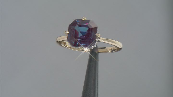 Blue Lab Created Alexandrite with White Diamond 10k Yellow Gold Ring 4.09ctw Video Thumbnail