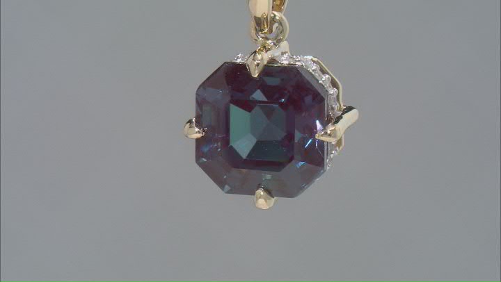 Blue Lab Created Alexandrite 10k Yellow Gold Pendant with Chain 4.09ctw Video Thumbnail