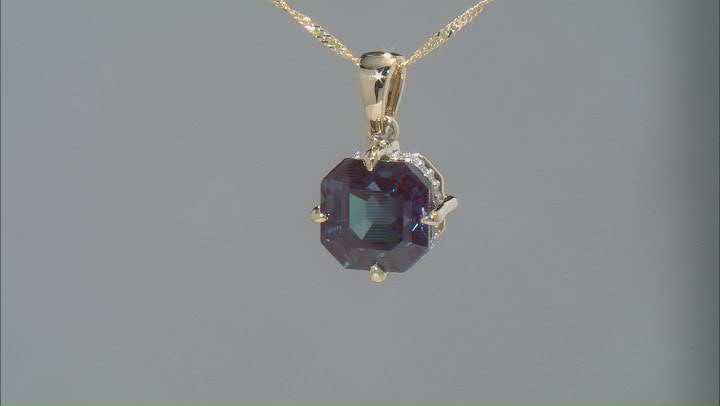 Blue Lab Created Alexandrite 10k Yellow Gold Pendant with Chain 4.09ctw Video Thumbnail