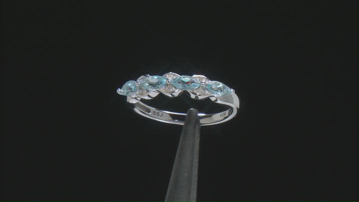 Blue Aquamarine Rhodium Over 10k White Gold Band Ring 0.47ctw Video Thumbnail