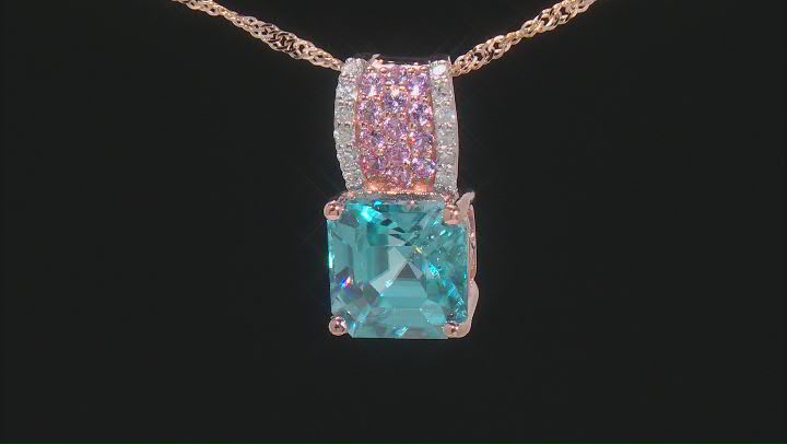 Blue Zircon 10k Rose Gold Pendant With Chain 2.92ctw Video Thumbnail