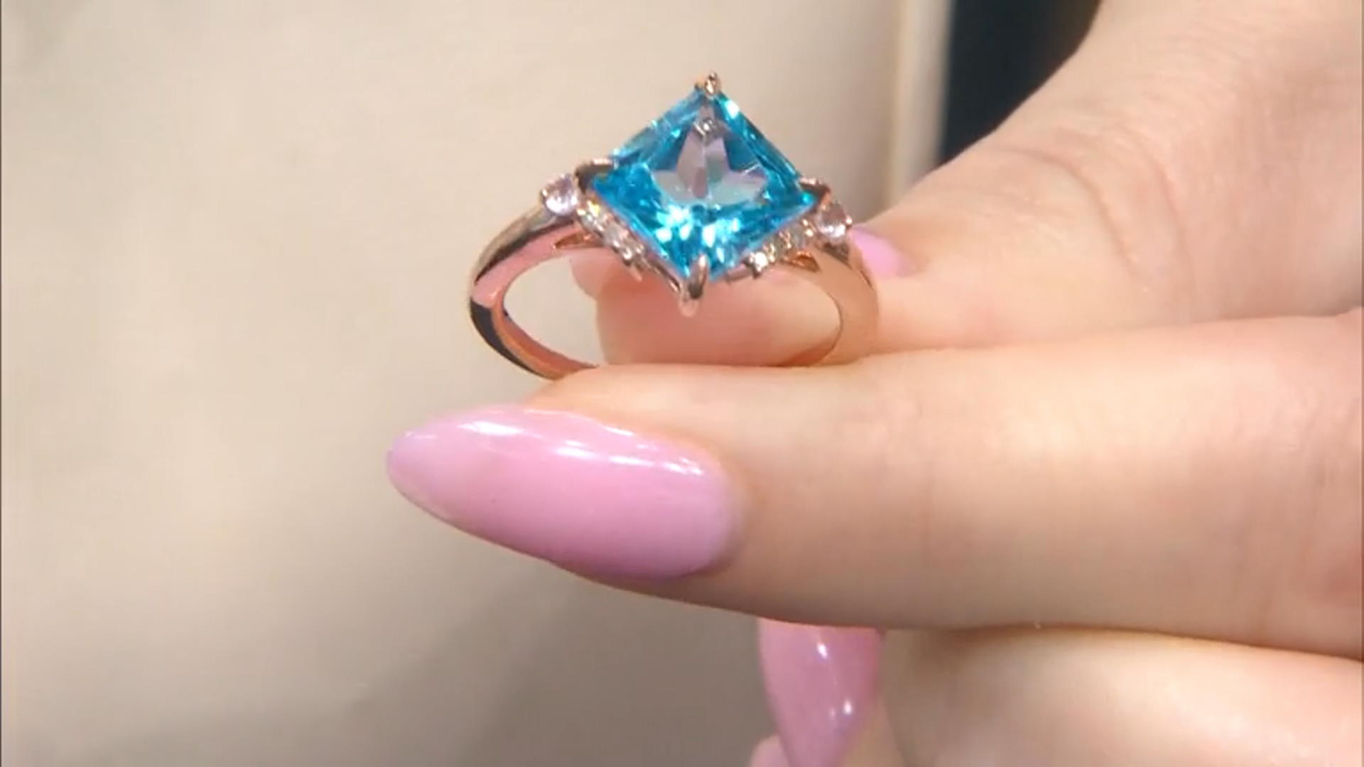 Princess Cut Swiss Blue Topaz 10k Rose Gold Ring 2.72ctw Video Thumbnail