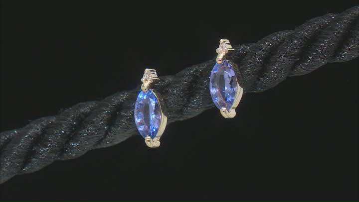 Tanzanite With Diamond 10k Yellow Gold Ring, Earring And Necklace 3-Stone Jewelry Set 1.38ctw Video Thumbnail