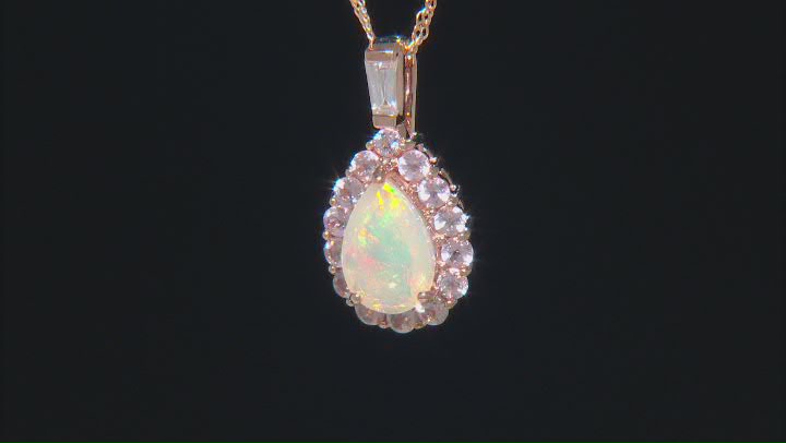 Multi Color Opal 10k Rose Gold Pendant With Chain 1.38ctw Video Thumbnail