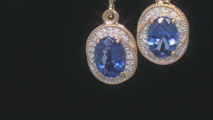 Blue Tanzanite With White Diamond 10k Yellow Gold Earrings 2.38ctw Video Thumbnail
