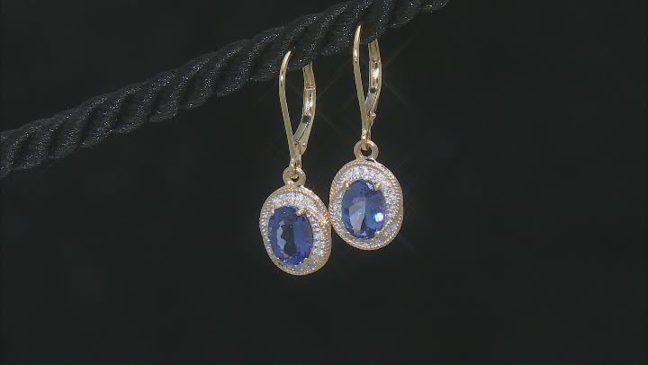 Blue Tanzanite With White Diamond 10k Yellow Gold Earrings 2.38ctw Video Thumbnail