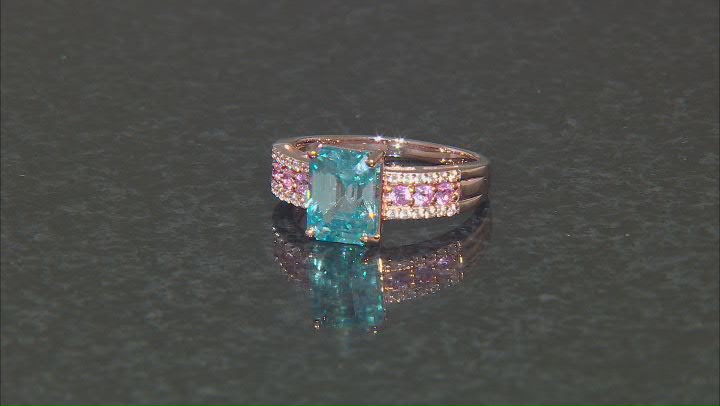 Blue Zircon And Pink Sapphire 10k Rose Gold Ring 3.37ctw Video Thumbnail