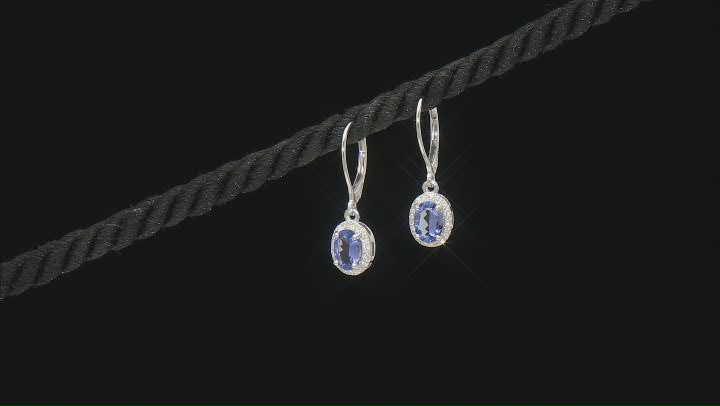 Blue Tanzanite and White Diamond Rhodium Over 14k White Gold Earrings 1.39ctw Video Thumbnail