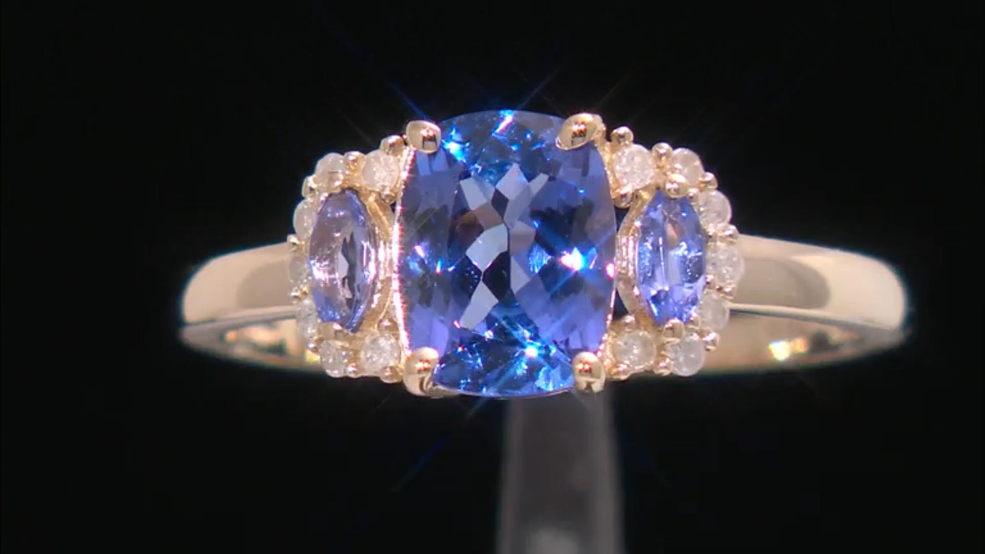 Blue Tanzanite and White Diamond 10k Yellow Gold Ring 1.50ctw Video Thumbnail