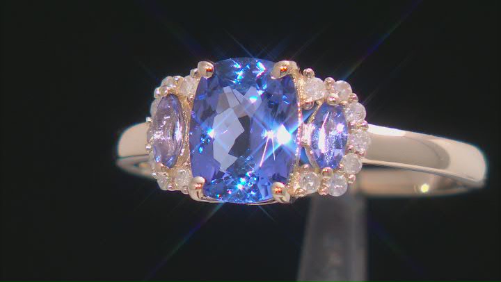 Blue Tanzanite and White Diamond 10k Yellow Gold Ring 1.50ctw Video Thumbnail