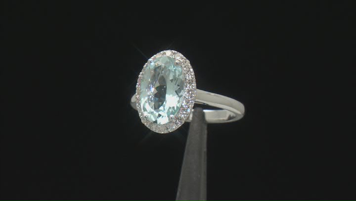 Aquamarine With White Diamond Rhodium Over 14k White Gold Ring 3.20ctw Video Thumbnail