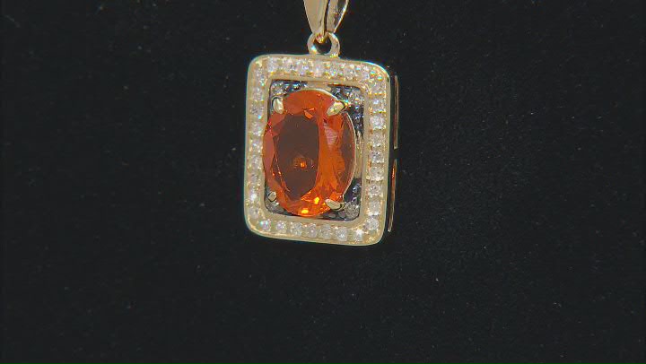Fire Opal With White and Champagne Diamond 14k Yellow Gold Pendant With Chain 1.20ctw Video Thumbnail