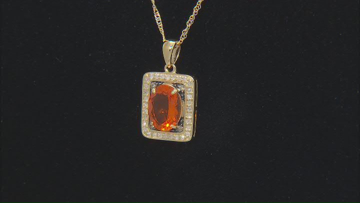 Fire Opal With White and Champagne Diamond 14k Yellow Gold Pendant With Chain 1.20ctw Video Thumbnail