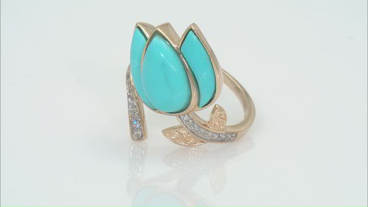 Blue Sleeping Beauty Turquoise with Diamond 10k Yellow Gold Ring 0.07ctw Video Thumbnail
