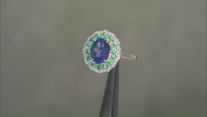 Blue Tanzanite with White Diamond and Emerald 10k Yellow Gold Ring Video Thumbnail