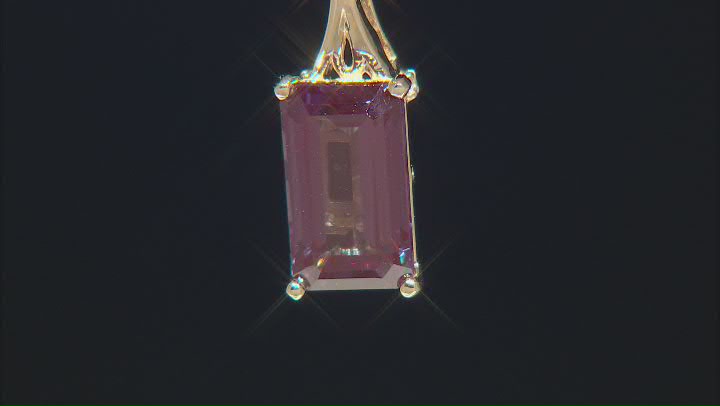 Blue Lab Created Alexandrite with White Diamond 10k Yellow Gold Pendant with Chain 3.77ctw Video Thumbnail