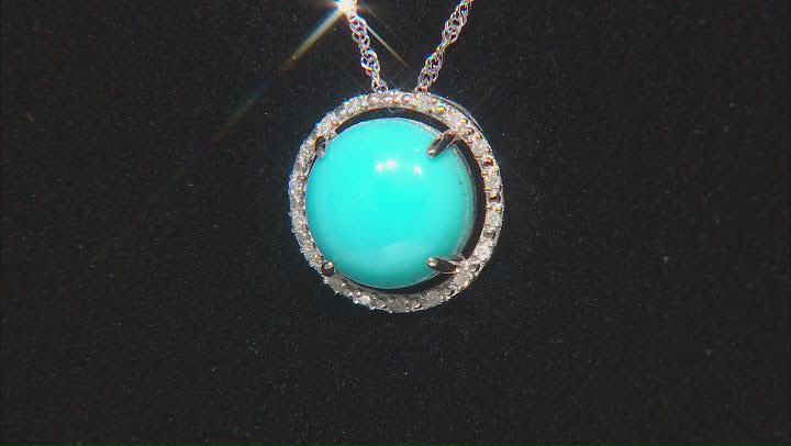 Blue Sleeping Beauty Turquoise Rhodium Over 14k White Gold Pendant With Chain 0.05ctw Video Thumbnail