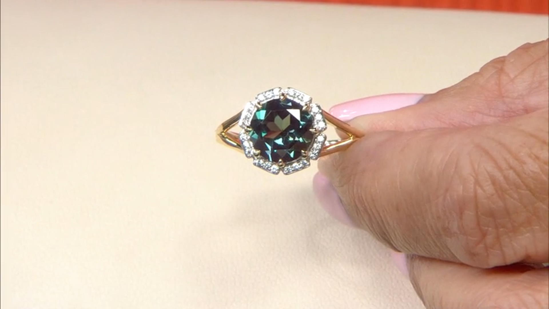 Blue Lab Created Alexandrite with White Zircon 10k Yellow Gold Ring 2.94ctw Video Thumbnail