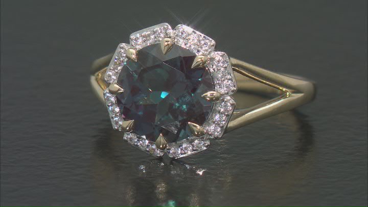 Blue Lab Created Alexandrite with White Zircon 10k Yellow Gold Ring 2.94ctw Video Thumbnail