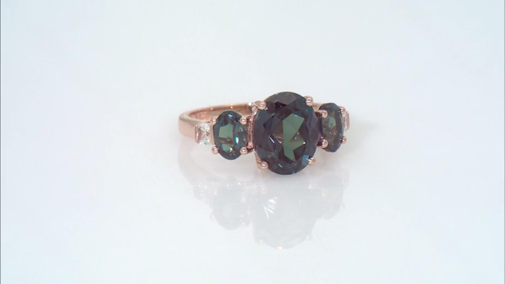 Blue Lab Created Alexandrite with White Zircon 10k Rose Gold Ring 3.76ctw Video Thumbnail