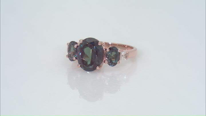Blue Lab Created Alexandrite with White Zircon 10k Rose Gold Ring 3.76ctw Video Thumbnail