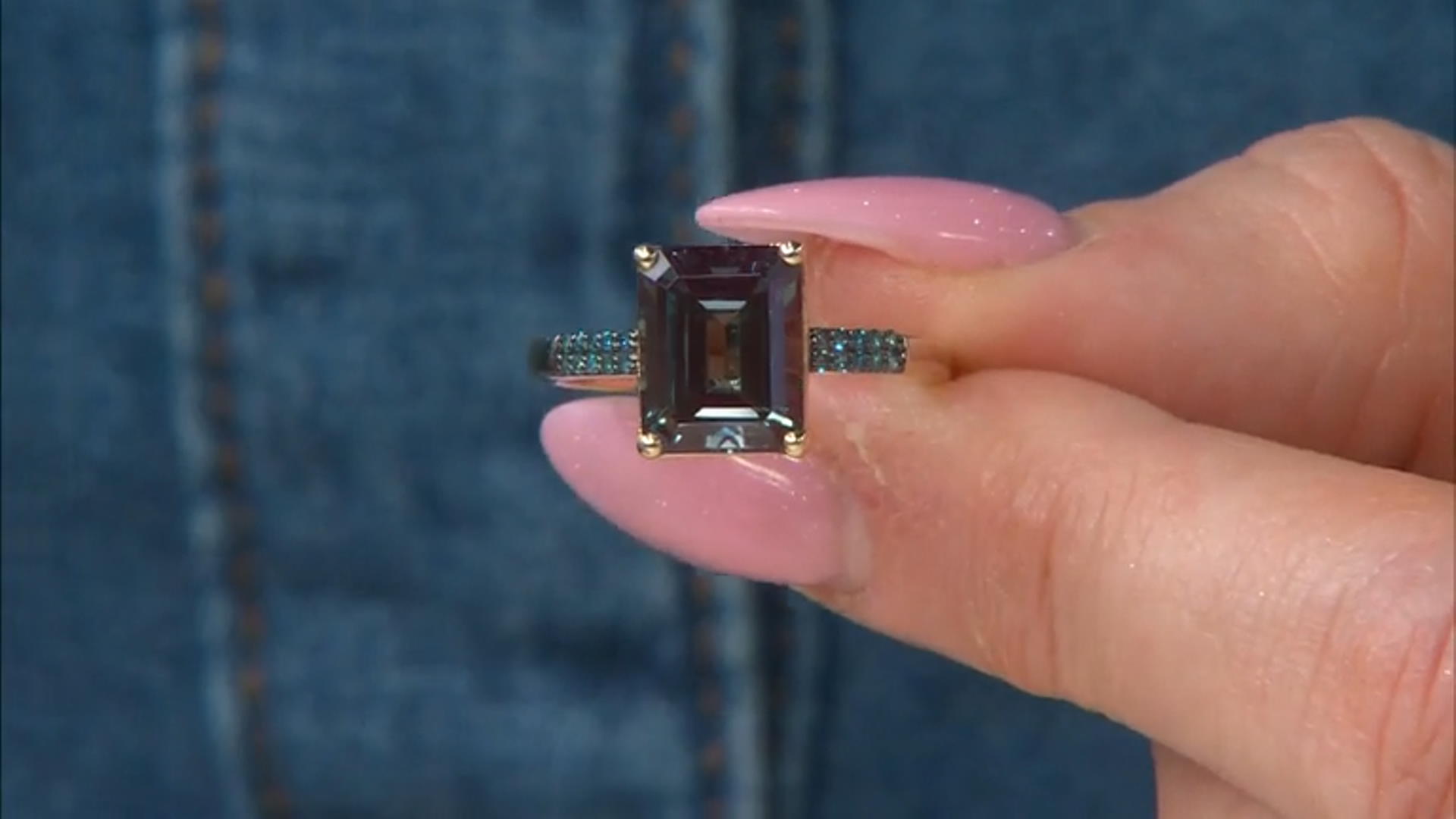 Blue Lab Created Alexandrite with Blue Diamond 10k Yellow Gold Ring 3.39ctw Video Thumbnail
