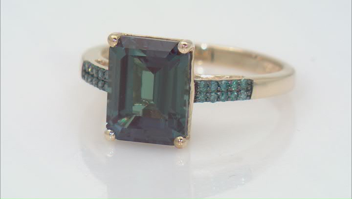 Blue Lab Created Alexandrite with Blue Diamond 10k Yellow Gold Ring 3.39ctw Video Thumbnail