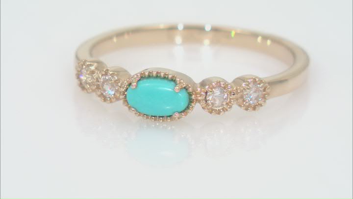 Blue Sleeping Beauty Turquoise With White Zircon 10k Yellow Gold Ring 0.12ctw Video Thumbnail