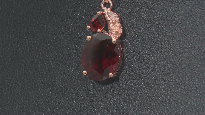 Red Garnet With White Diamond 10K Rose Gold Pendant With Chain 2.60ctw Video Thumbnail