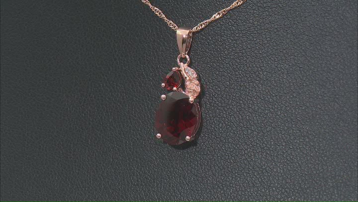 Red Garnet With White Diamond 10K Rose Gold Pendant With Chain 2.60ctw Video Thumbnail