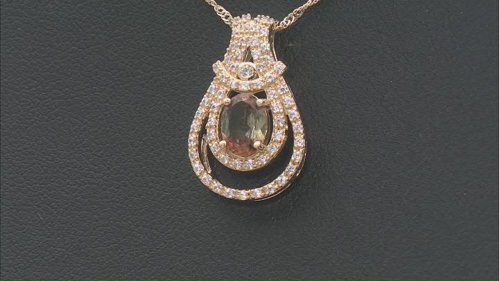 Multi Color Andalusite with White Zircon 10K Yellow Gold Pendant with Chain 0.97ctw Video Thumbnail