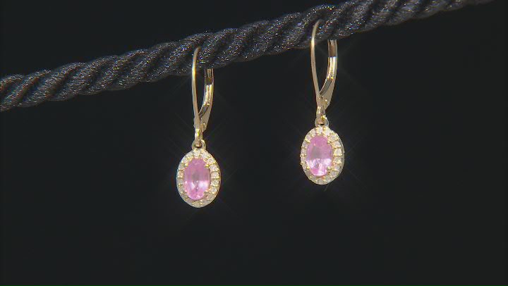 Pink Spinel With White Diamond 10k Yellow Gold Earrings 0.97ctw Video Thumbnail